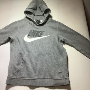 NIKE Boys Kid Sweatshirt Hoodie Gray w/Logo Size Large Pullover Pocket Sweater